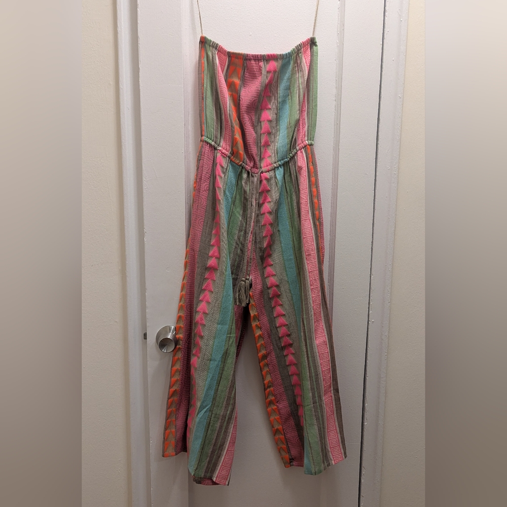 Pink and Orange Striped Jumpsuit with Wide-Leg Design